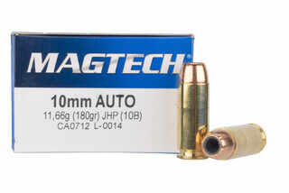 MagTech 10mm Auto Self Defense ammunition loaded with 180gr Jacketed Hollow Points, 50-rounds per box